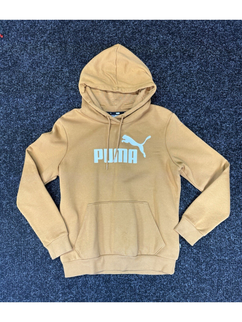 PUMA Brown Graphic Logo Pullover Fleece Hoodie Drawstring Hood Men's M